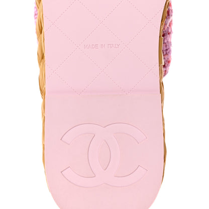 Chanel Tweed CC Thong Sandals 37.5 Light Purple Pink Red 8 of 9
