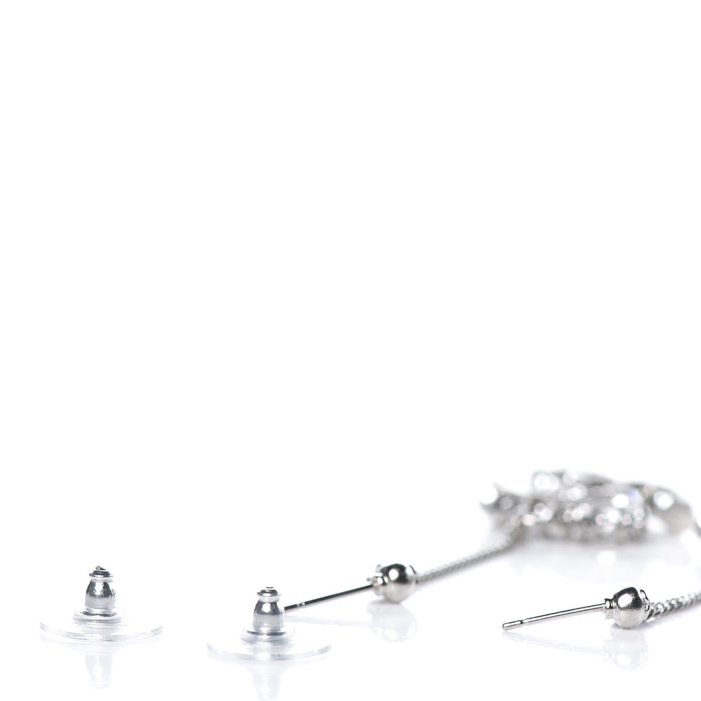 Baguette Crystal CC Drop Earrings Silver