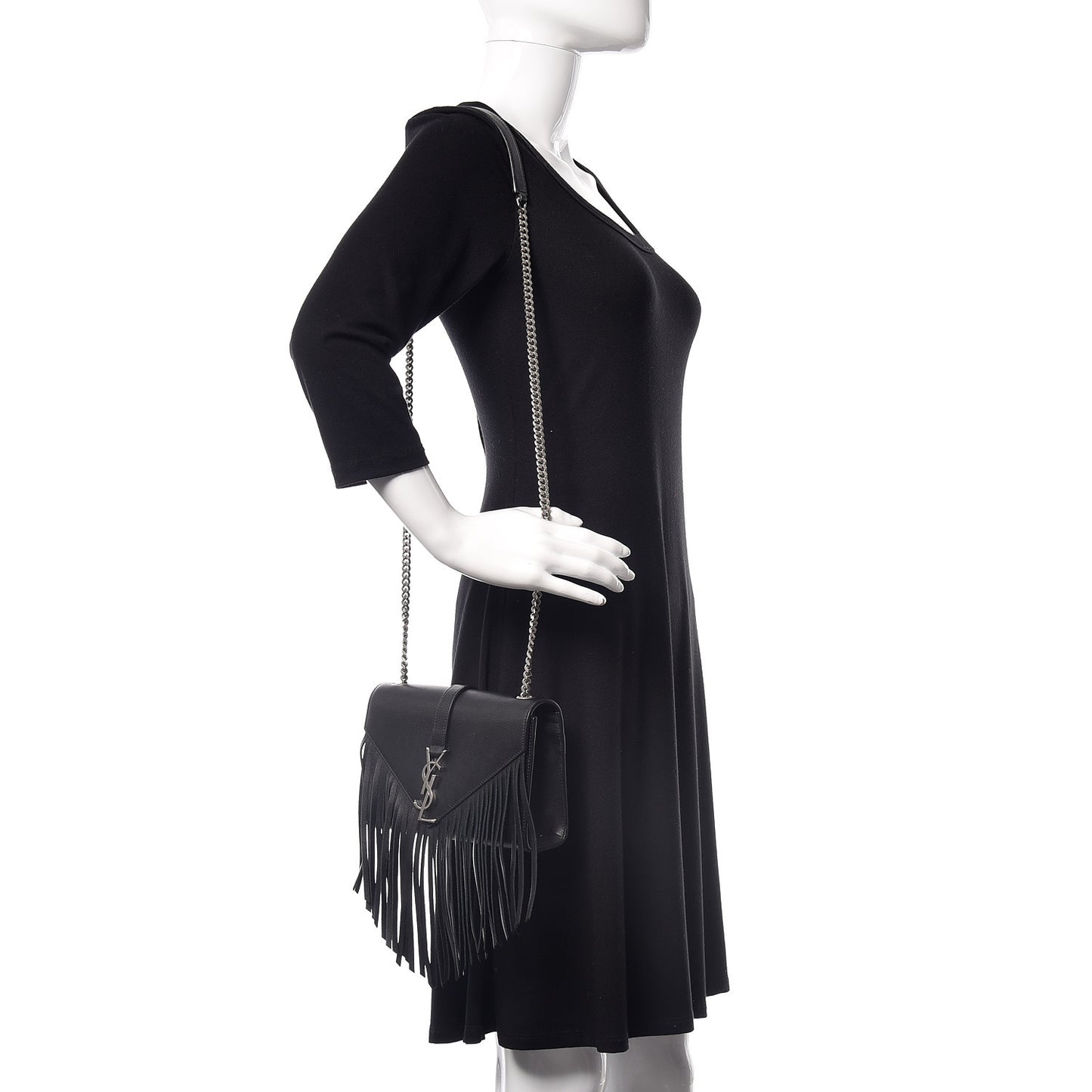 Calfskin Fringe Small Monogram Satchel Black
