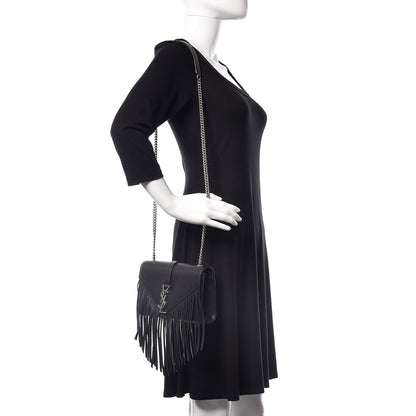 Saint Laurent Calfskin Fringe Small Monogram Satchel Black 2 of 9