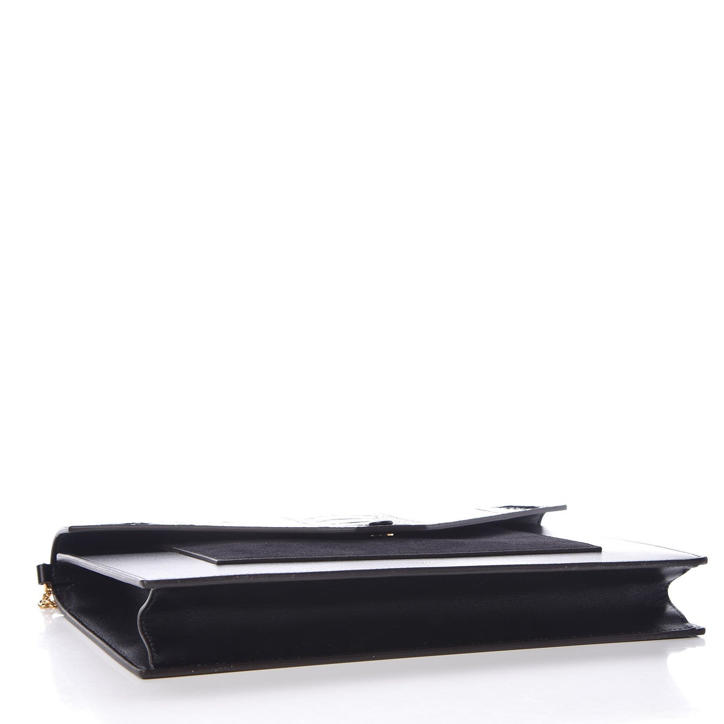 Ostrich Leg Calfskin Suede Clutch on a Chain Black