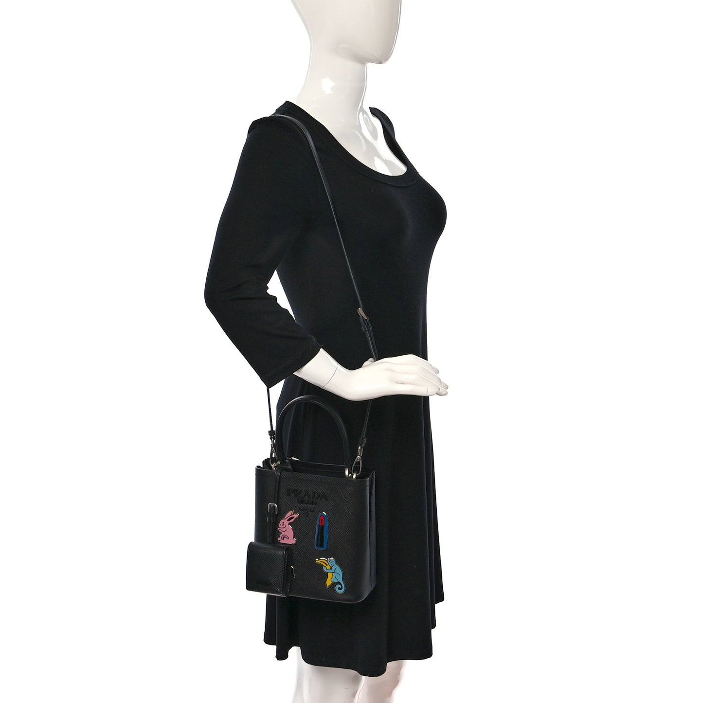 Saffiano Smalto Small Panier Bucket Bag Black