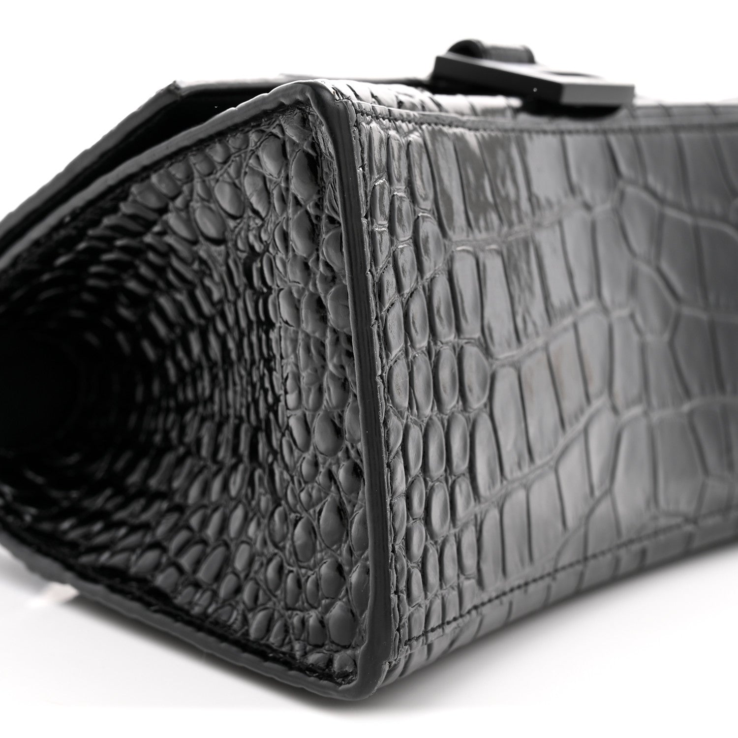 Balenciaga Shiny Calfskin Monochrome Crocodile Embossed Small Hourglass Top Handle Bag Black 9 of 11