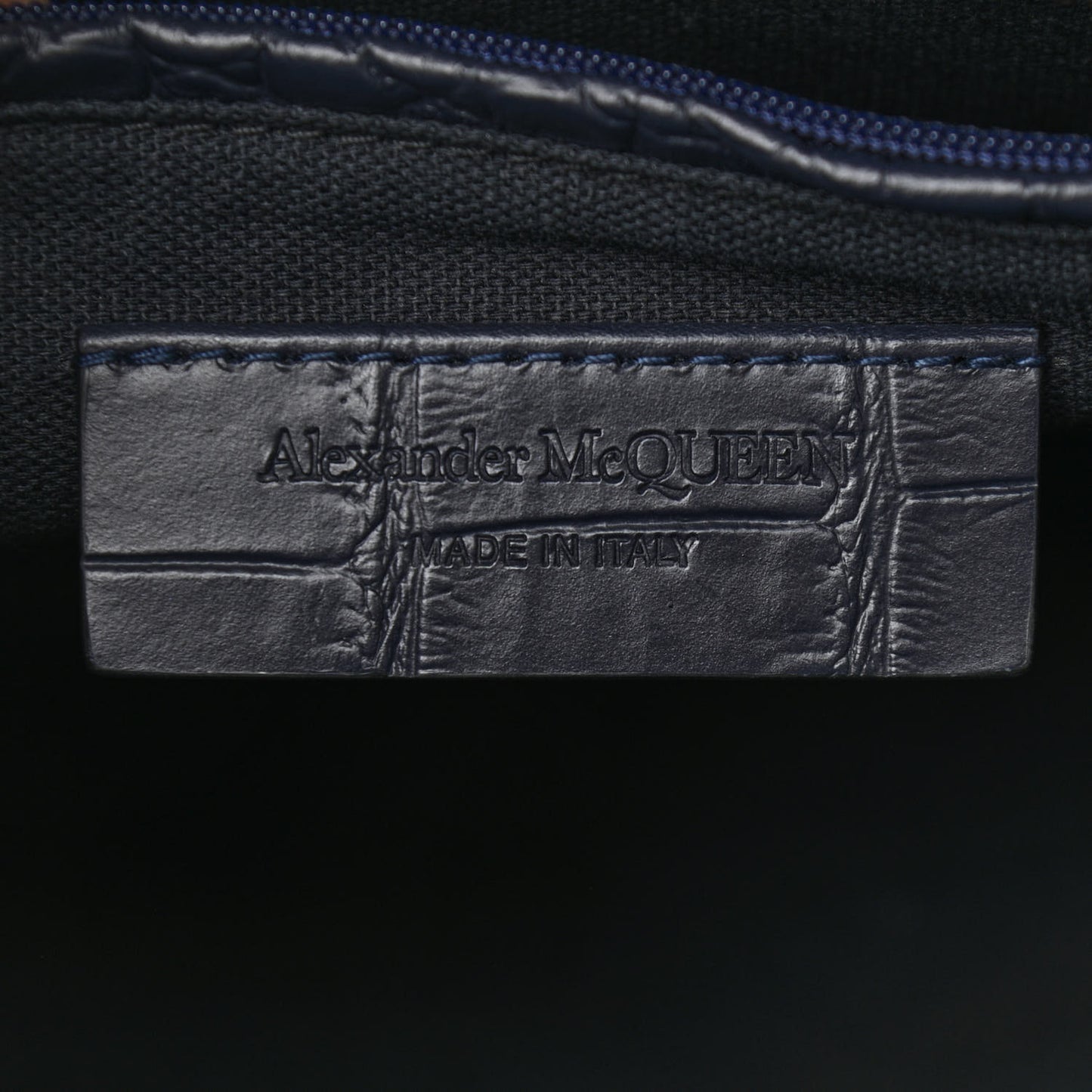 Calfskin Crocodile Embossed Small Skull Padlock Zip Around Tote Navy Blue