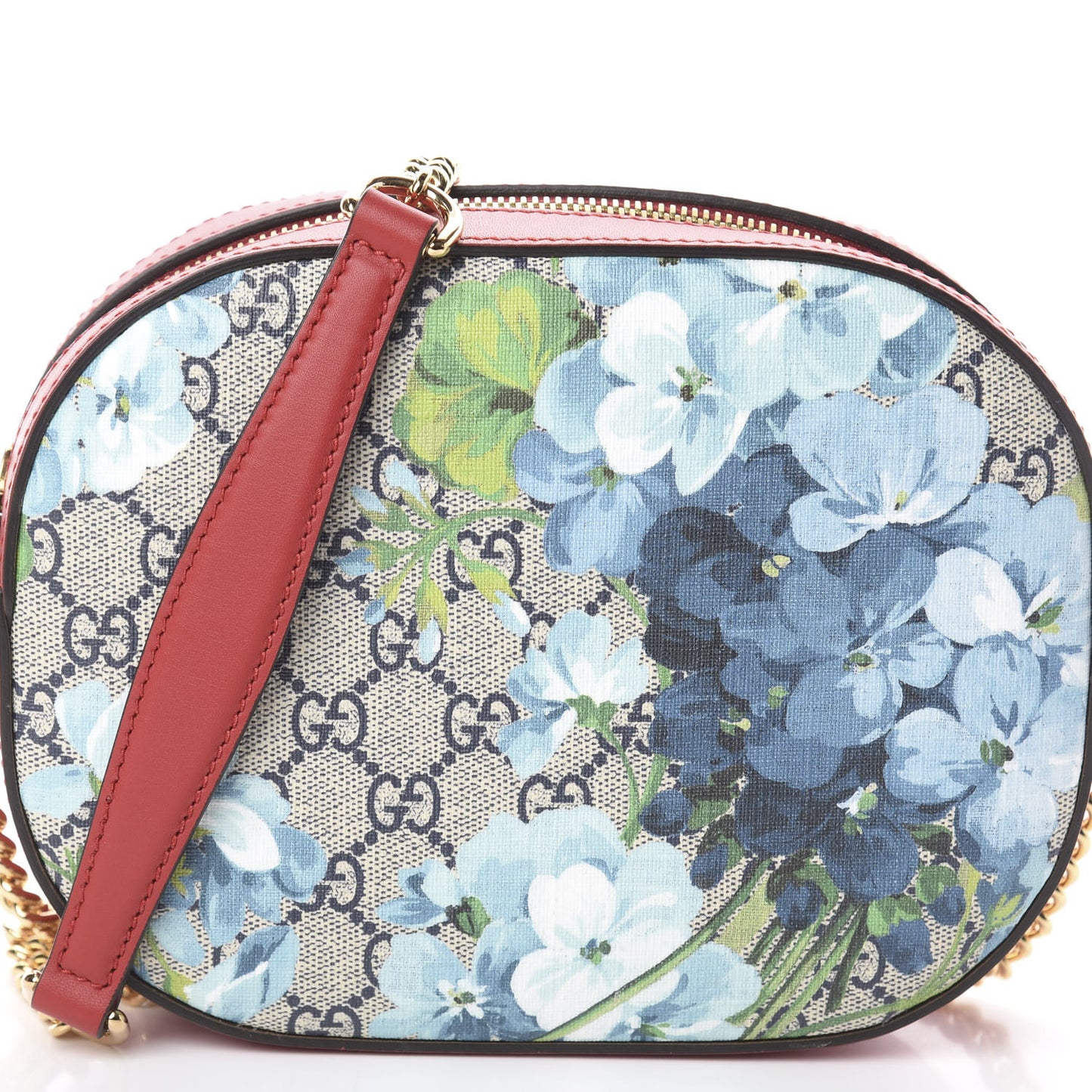 GG Supreme Monogram Blooms Mini Chain Shoulder Bag Beige Blue Navy Hibiscus Red