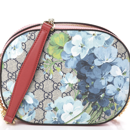 Gucci GG Supreme Monogram Blooms Mini Chain Shoulder Bag Beige Blue Navy Hibiscus Red 8 of 8