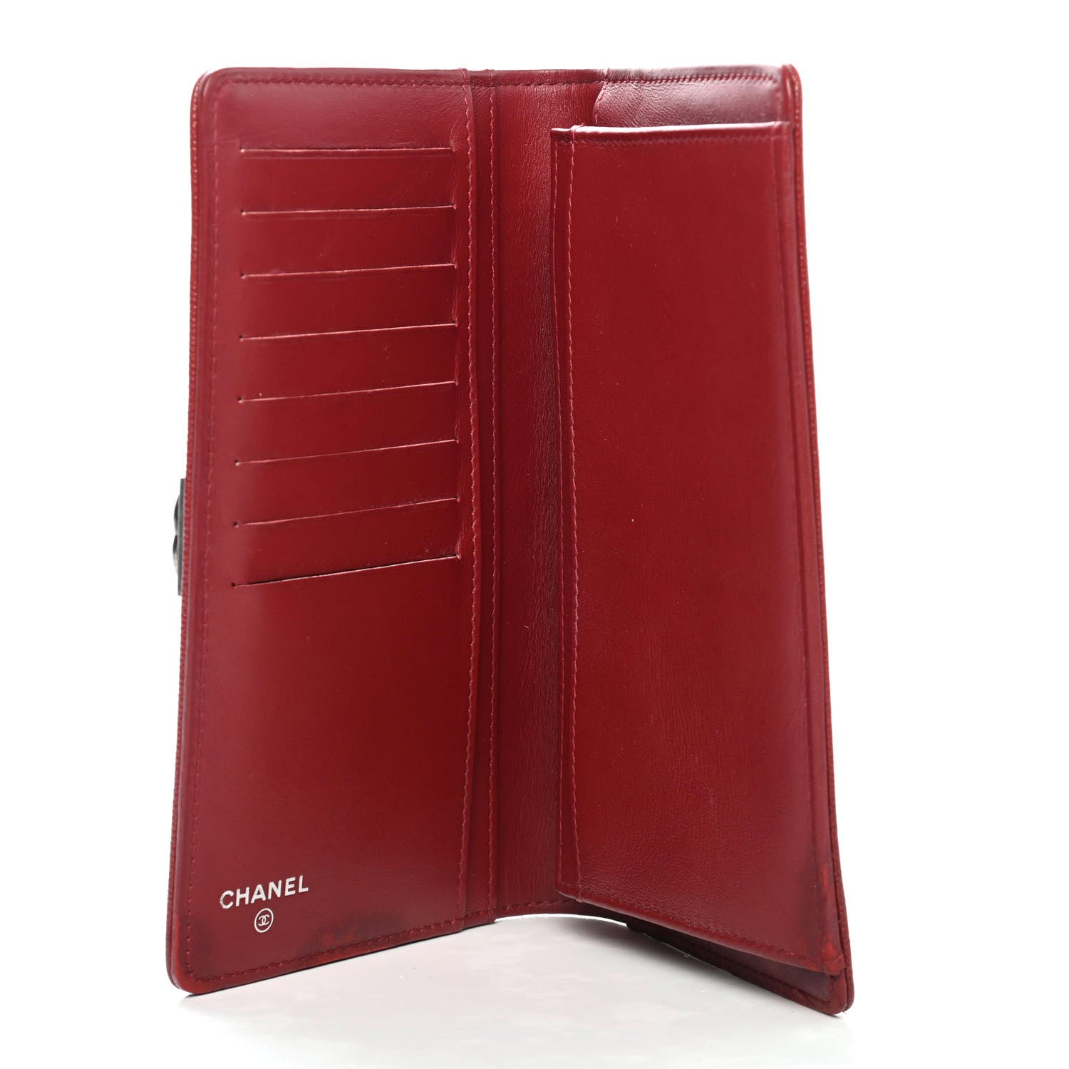 Chanel Caviar Chevron Quilted Boy Yen Wallet Red 2 of 4