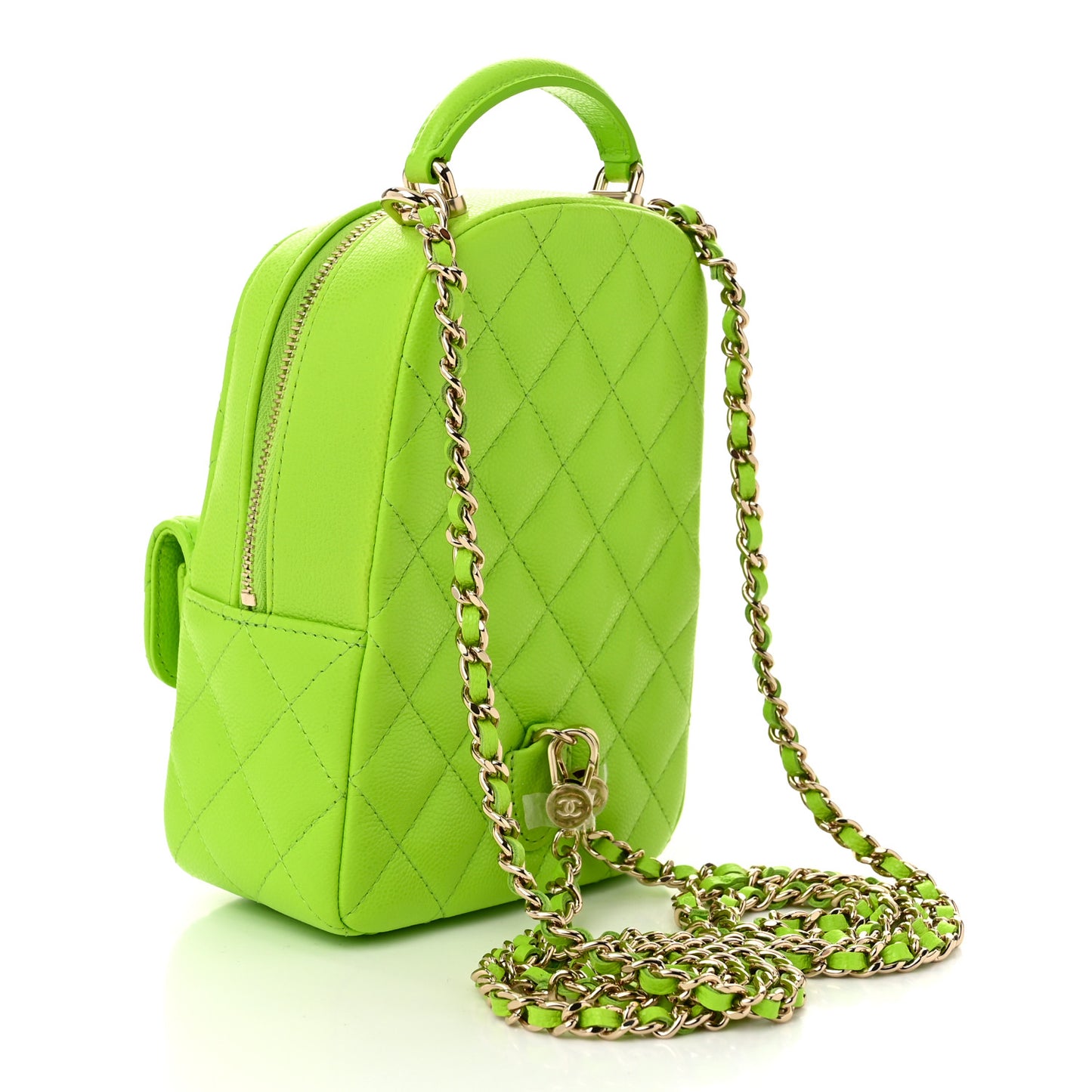 Caviar Quilted CC Mini Classic Backpack Neon Green