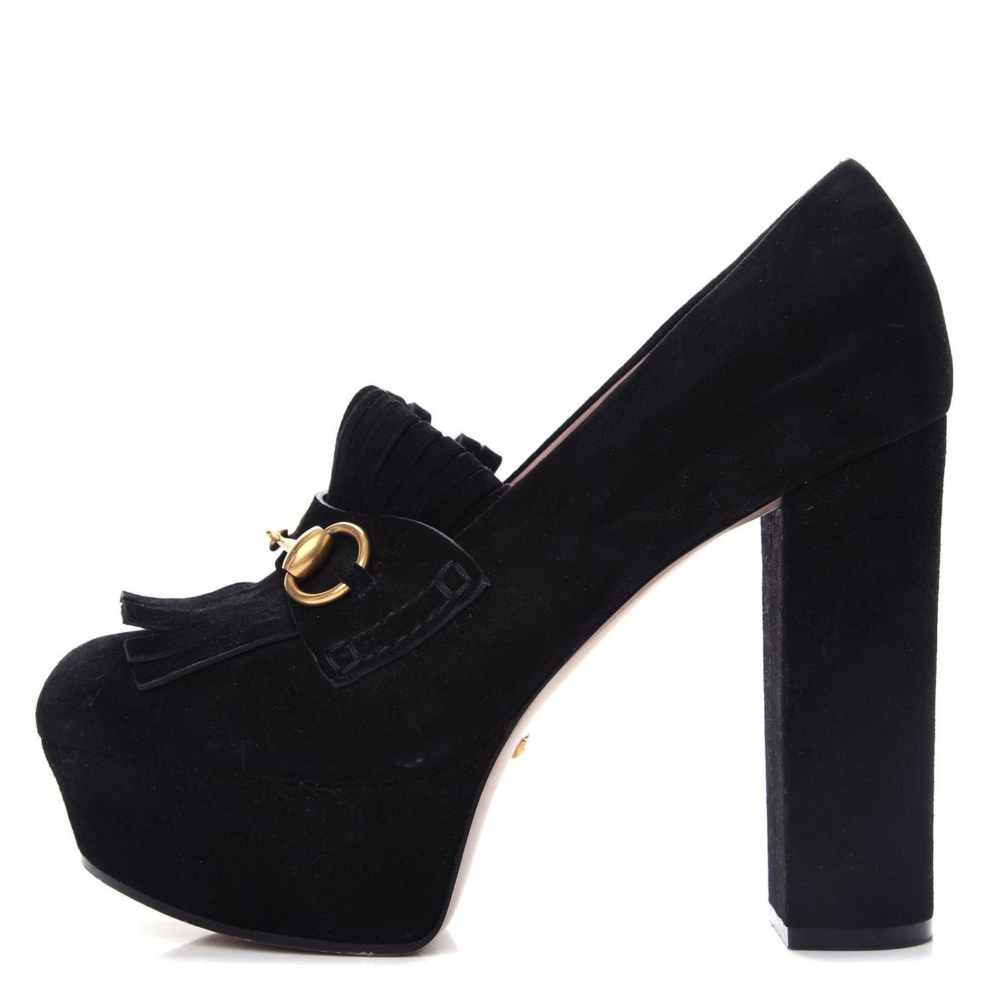 Kid Scamosciato Horsebit Fringe Loafer Pumps 37.5 Black