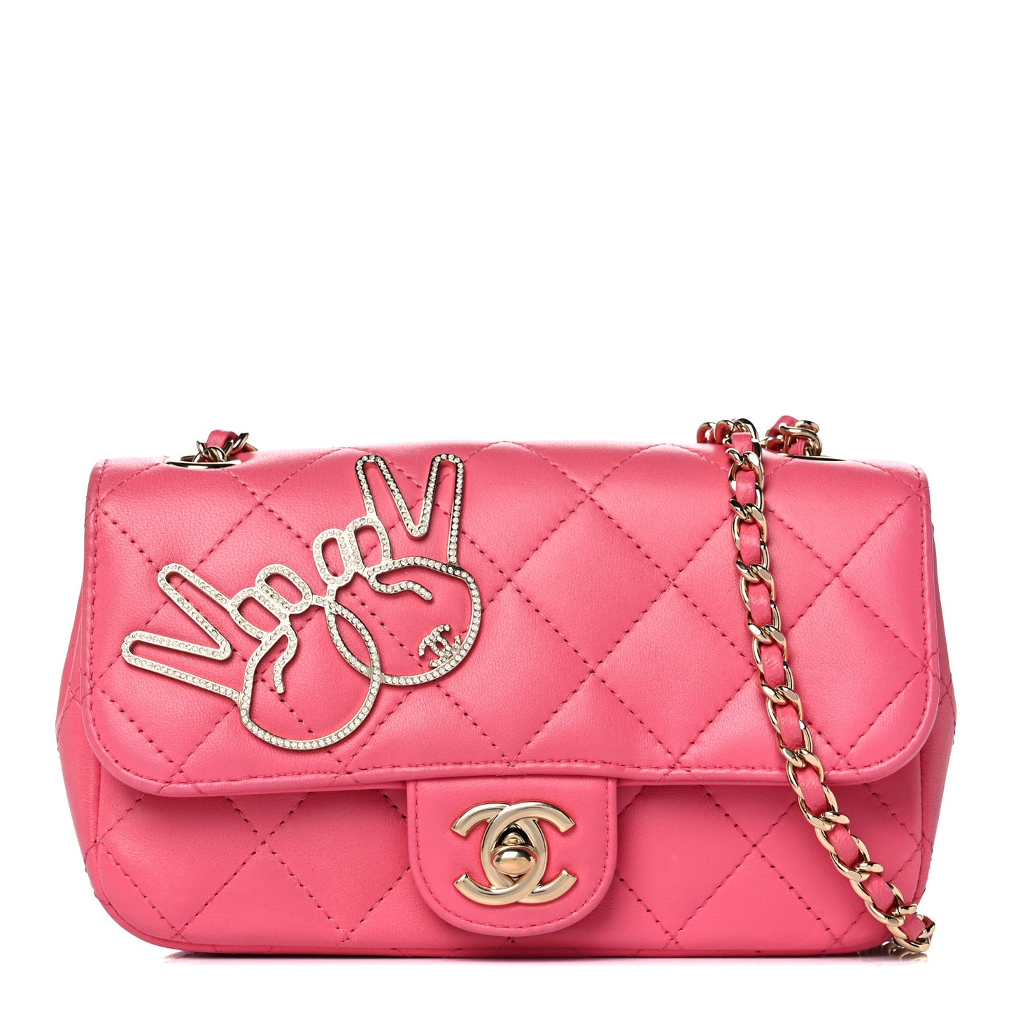 Lambskin Quilted Extra Mini V For Victory Flap Pink