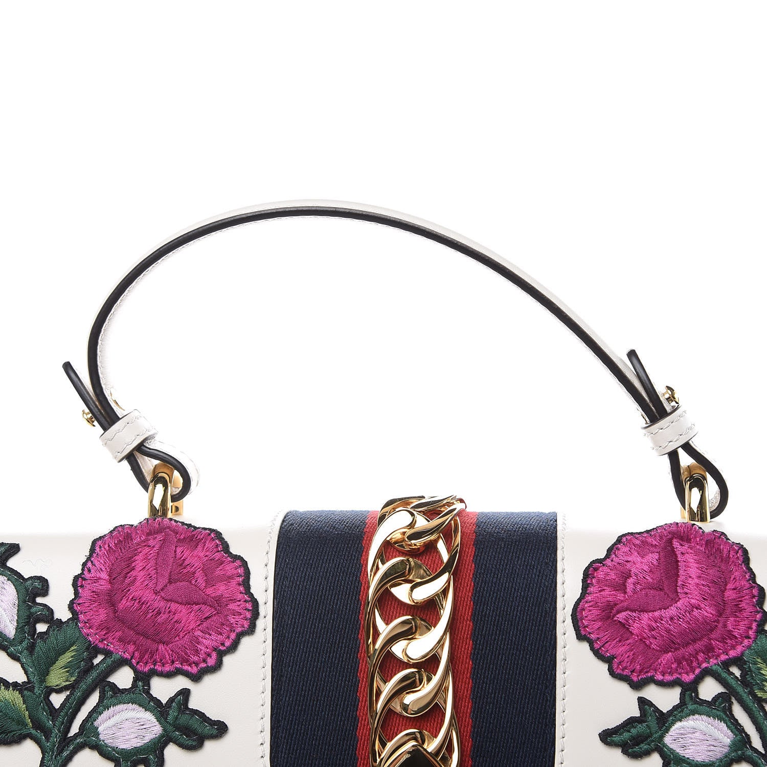 Gucci Calfskin Embroidered Medium Sylvie Top Handle Bag White 10 of 11