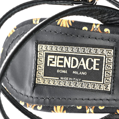 Fendi X VERSACE Silk Calfskin Fendace Fendi First 95mm Slingback Sandals 36 Tobacco Black Gold 8 of 9
