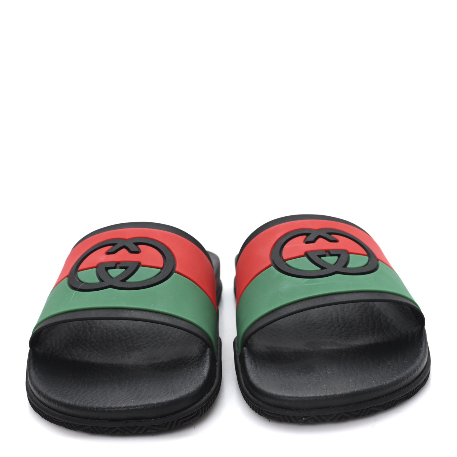 Gucci Rubber Web Womens Interlocking G Slide Sandals 40 Black Green Red 3 of 8