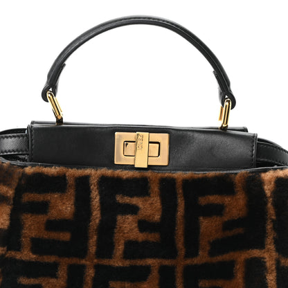 Fendi Shearling Nappa Macro FF 1974 Mini Peekaboo Iconic Satchel Tobacco Black 8 of 10