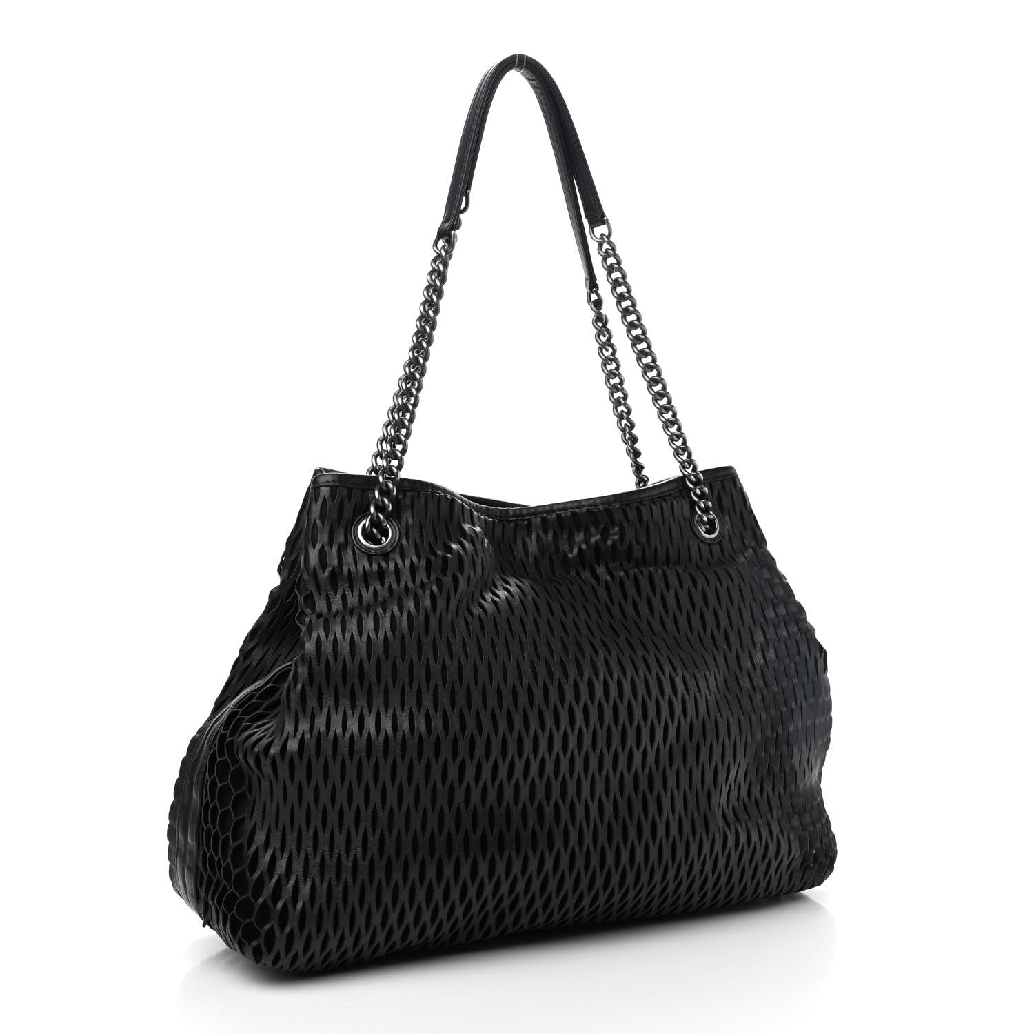 Chanel Calfskin Laser Cut Perforated CC Tote Black 2 of 9