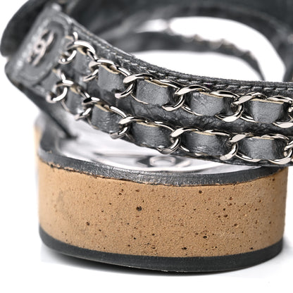 Chanel Metallic Lambskin Chain Flat Sandals 35 Silver 14 of 17