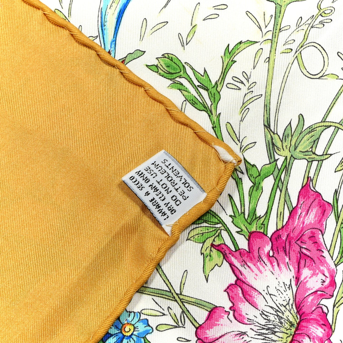 Silk Floral Print Square Scarf Yellow Multicolor