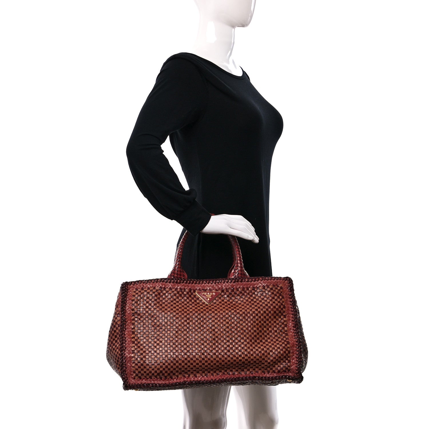 Prada Madras Woven Medium Tote Ribes Mughetto 2 of 10