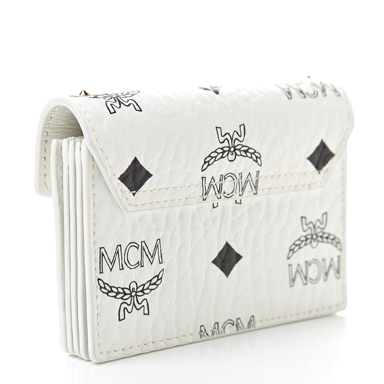 MCM Visetos Mini Accordion Card Wallet White 3 of 8