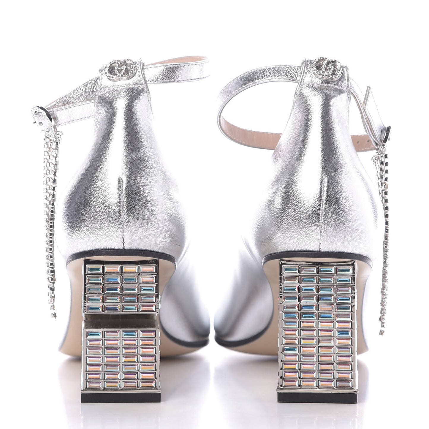Metallic Nappa Crystal Square G Mid Heel Pumps 38.5 Silver