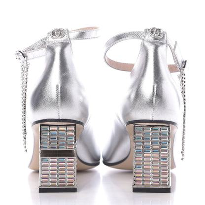 Gucci Metallic Nappa Crystal Square G Mid Heel Pumps 38.5 Silver 7 of 10
