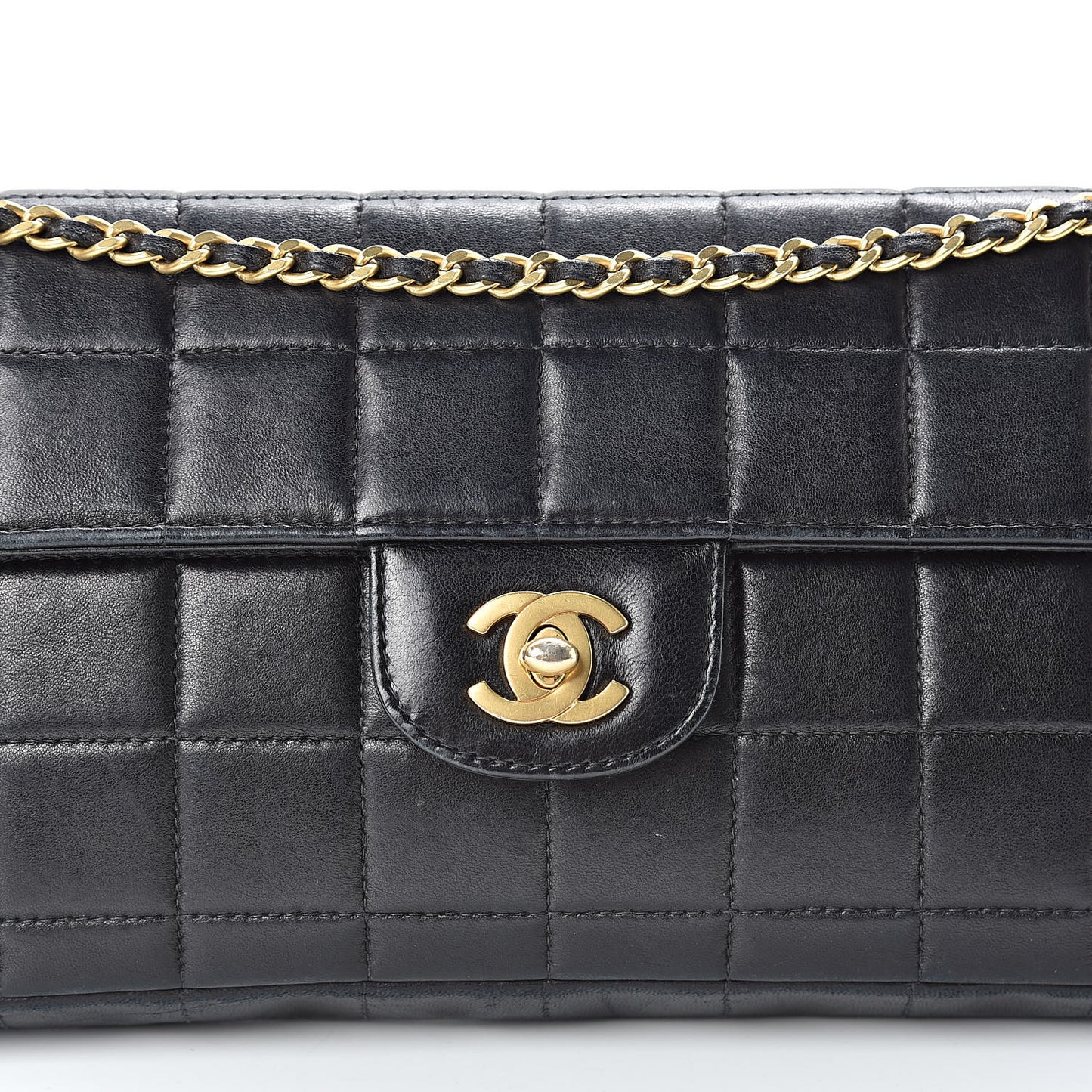 Lambskin East West Chocolate Bar Flap Black