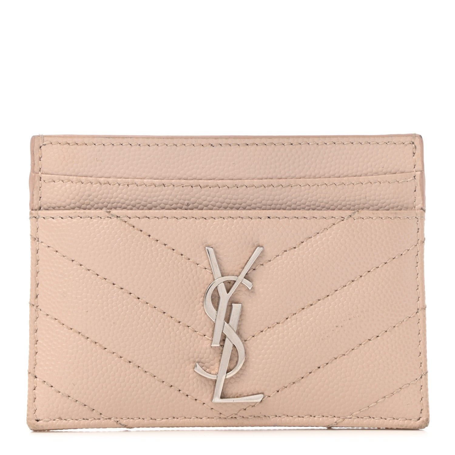 Saint Laurent Grain De Poudre Matelasse Chevron Monogram Credit Card Case Marble Pink 1 of 7