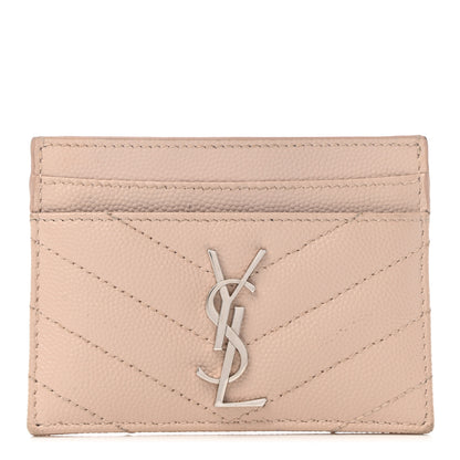 Saint Laurent Grain De Poudre Matelasse Chevron Monogram Credit Card Case Marble Pink 1 of 7