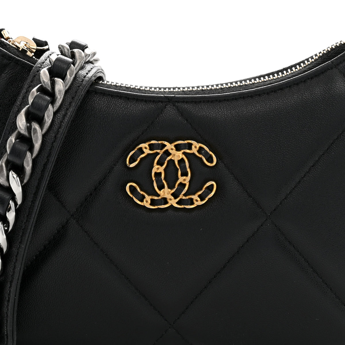 Lambskin Quilted Chanel 19 Hobo Clutch With Chain Black