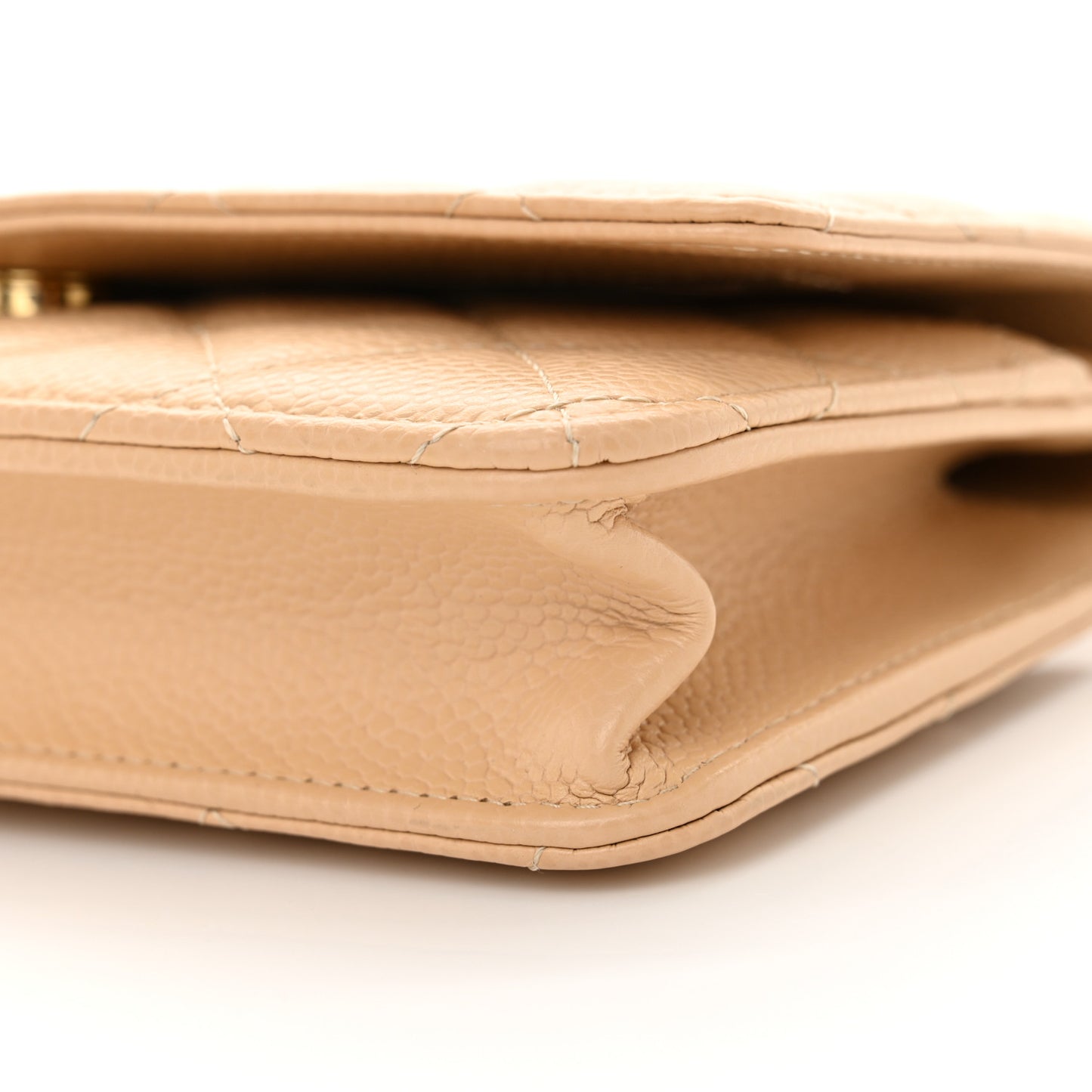 Caviar Quilted Wallet on Chain WOC Beige