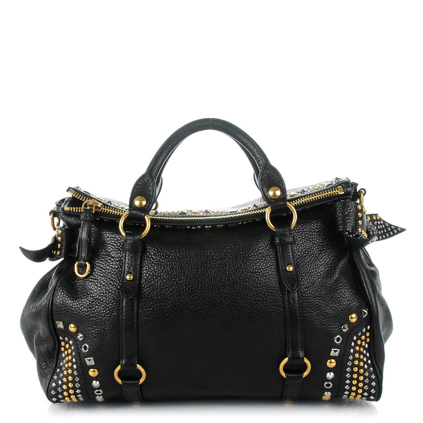Vitello Studded Medium Bow Bag Nero Black