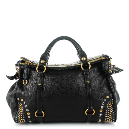 Miu Miu Vitello Studded Medium Bow Bag Nero Black 1 of 8