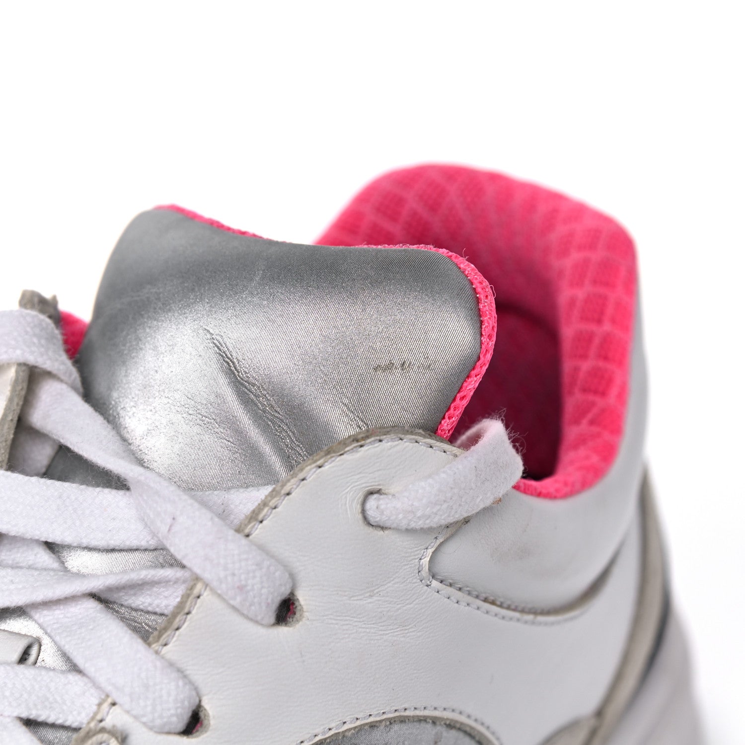 Chanel Calfskin Fabric Sneakers 39 White Silver Fluo Pink 14 of 24