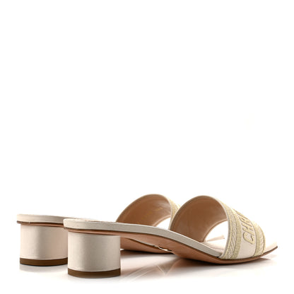 Christian Dior Metallic Satin Embroidered Dway 35mm Slide Sandals 40.5 Pale Gold 5 of 10