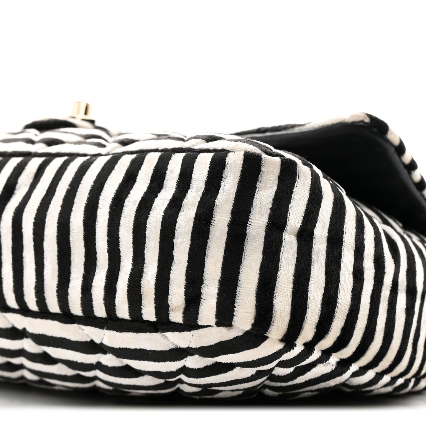 Velvet Quilted Striped Medium Single Flap Black White