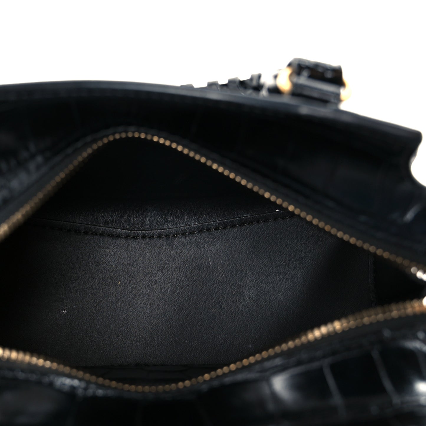 Shiny Supple Calfskin Crocodile Embossed Neo Classic Gold Hardware Mini City Black