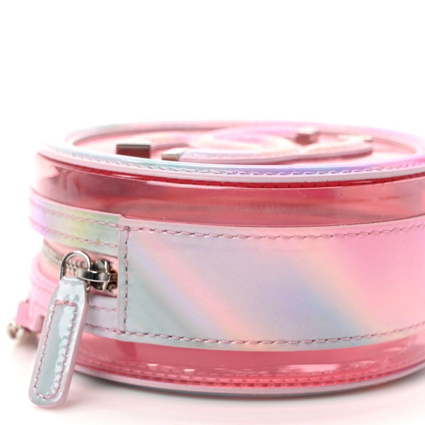PVC Lambskin Filigree Round Clutch With Chain Pink