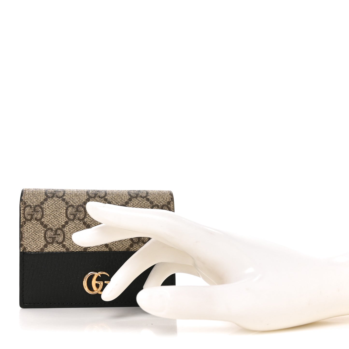 Dollar Calfskin GG Supreme Monogram GG Marmont Card Case Black Beige Ebony