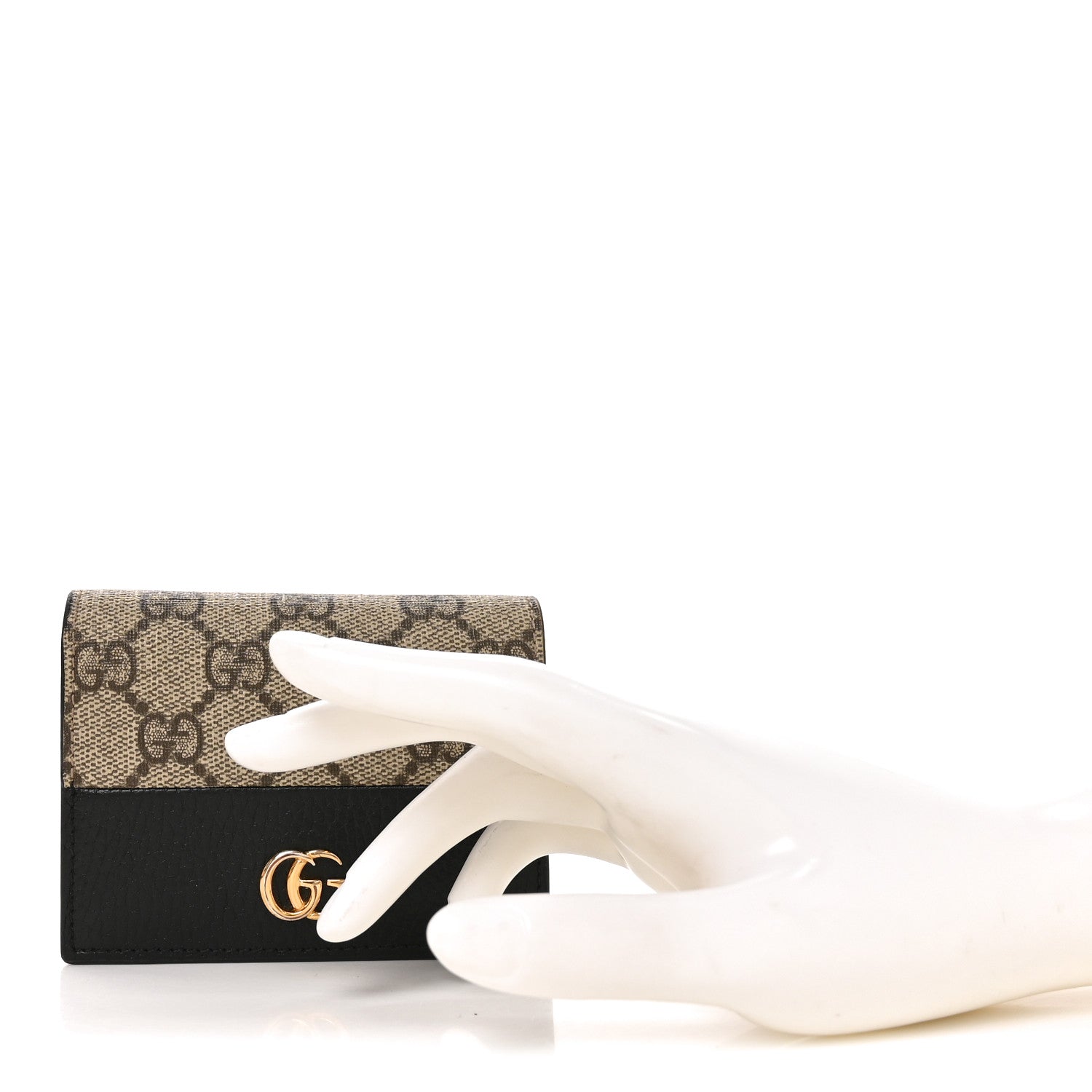 Gucci Dollar Calfskin GG Supreme Monogram GG Marmont Card Case Black Beige Ebony 2 of 9