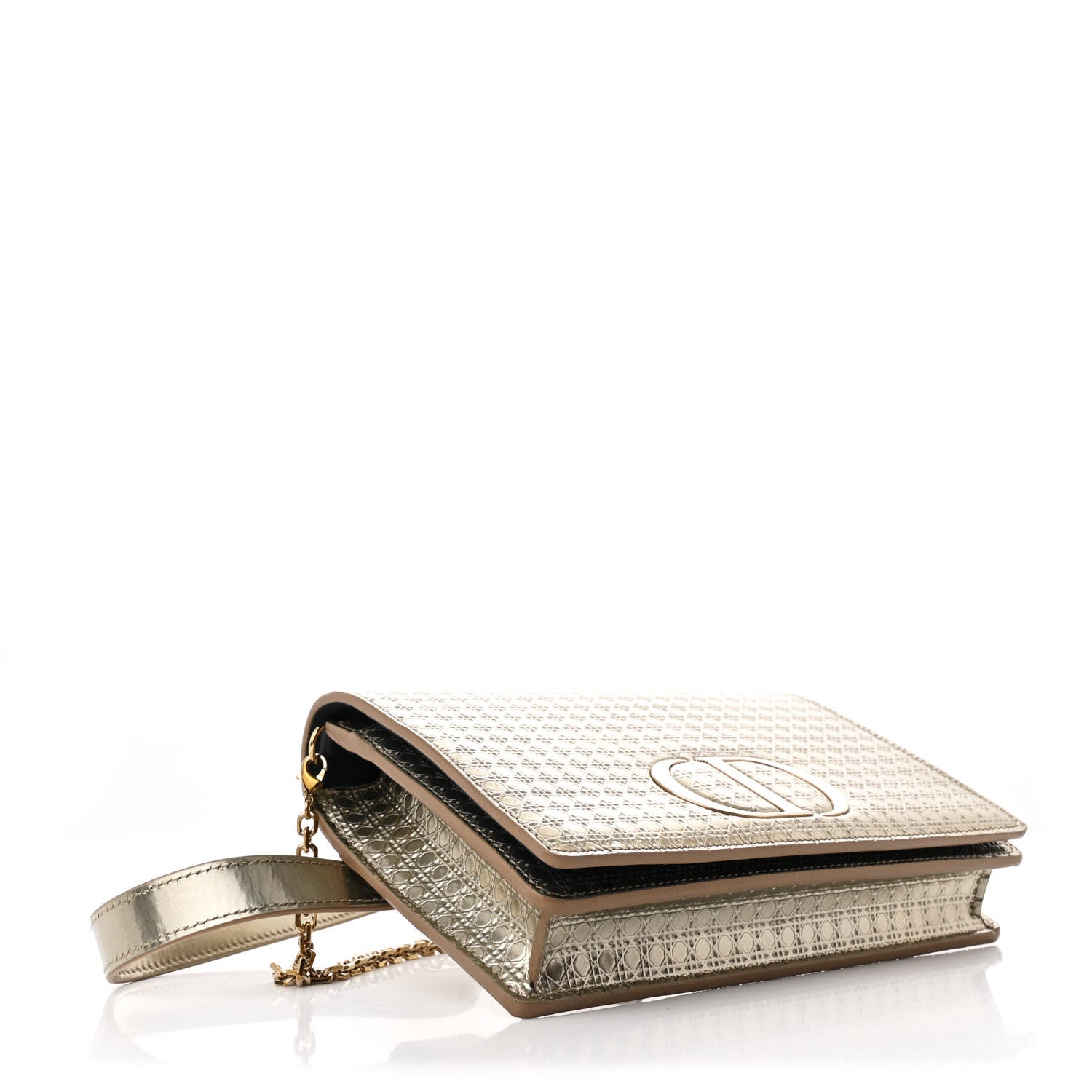 Christian Dior Metallic Patent Micro-Cannage 30 Montaigne 2 in 1 Pouch Gold 4 of 10