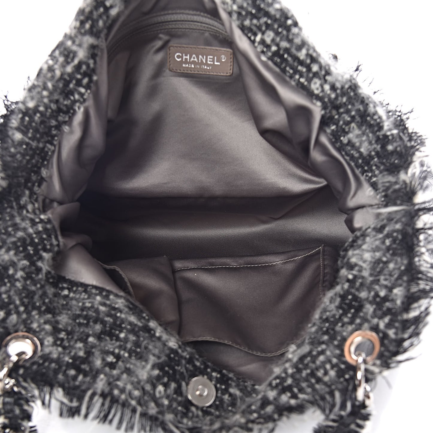 Tweed Lambskin Drawstring Tweedy Tote Black