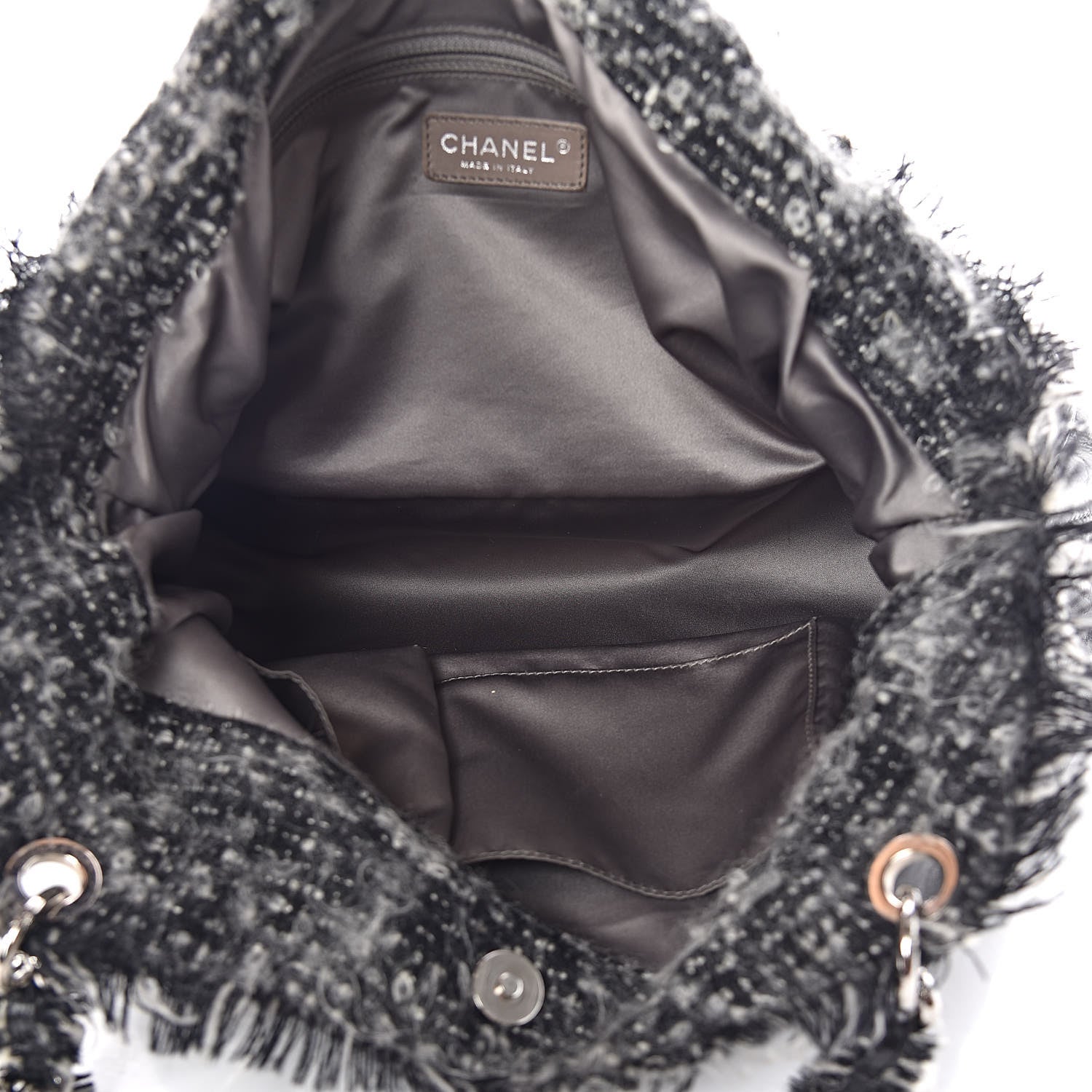 Chanel Tweed Lambskin Drawstring Tweedy Tote Black 5 of 9