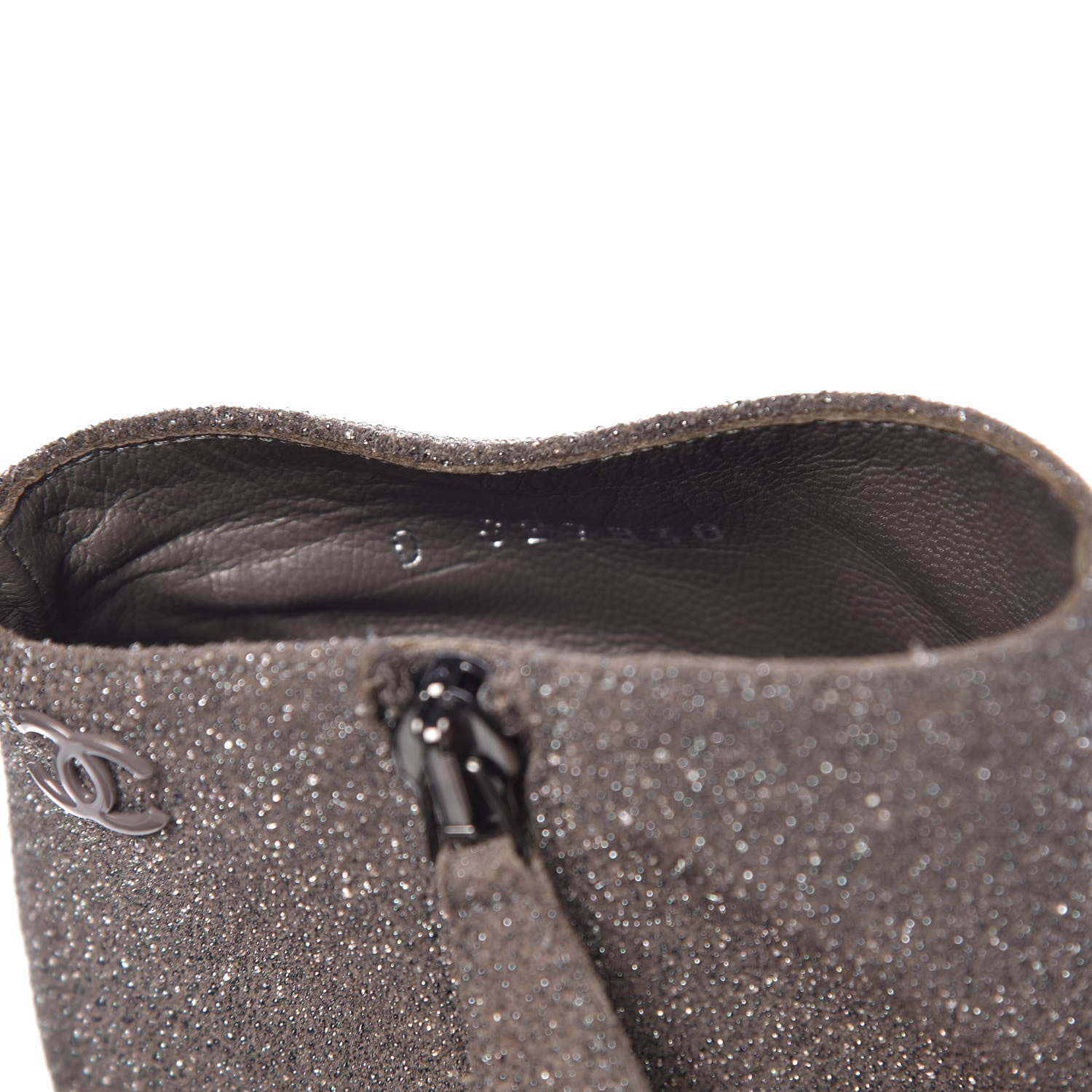 Chanel Glitter Suede Cap Toe Short Boots 36.5 Taupe Black 8 of 11