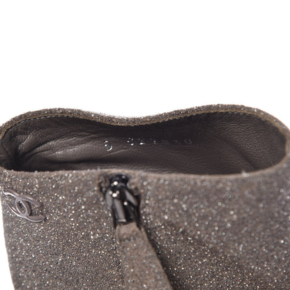 Chanel Glitter Suede Cap Toe Short Boots 36.5 Taupe Black 8 of 11