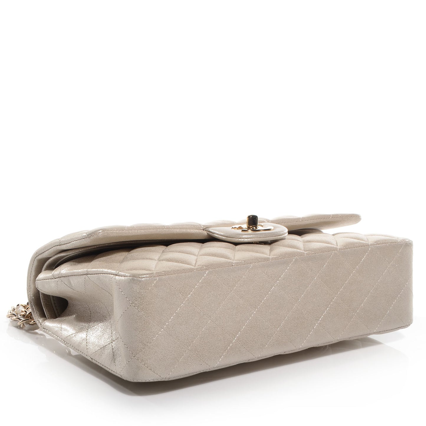 Iridescent Calfskin Medium Double Flap Light Gold