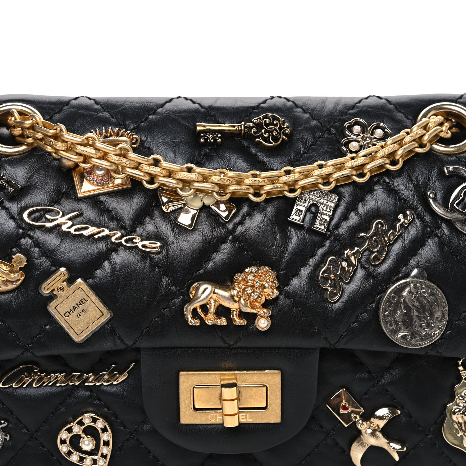 Chanel Aged Calfskin Lucky Charms 2.55 Reissue 224 Flap Black 8 of 10