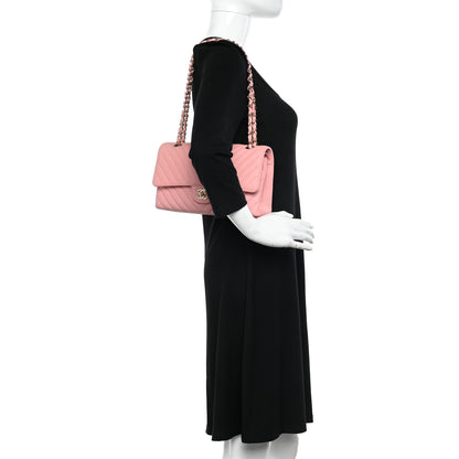 Chanel Caviar Flat Chevron Quilted Medium Double Flap Pink 2 of 12