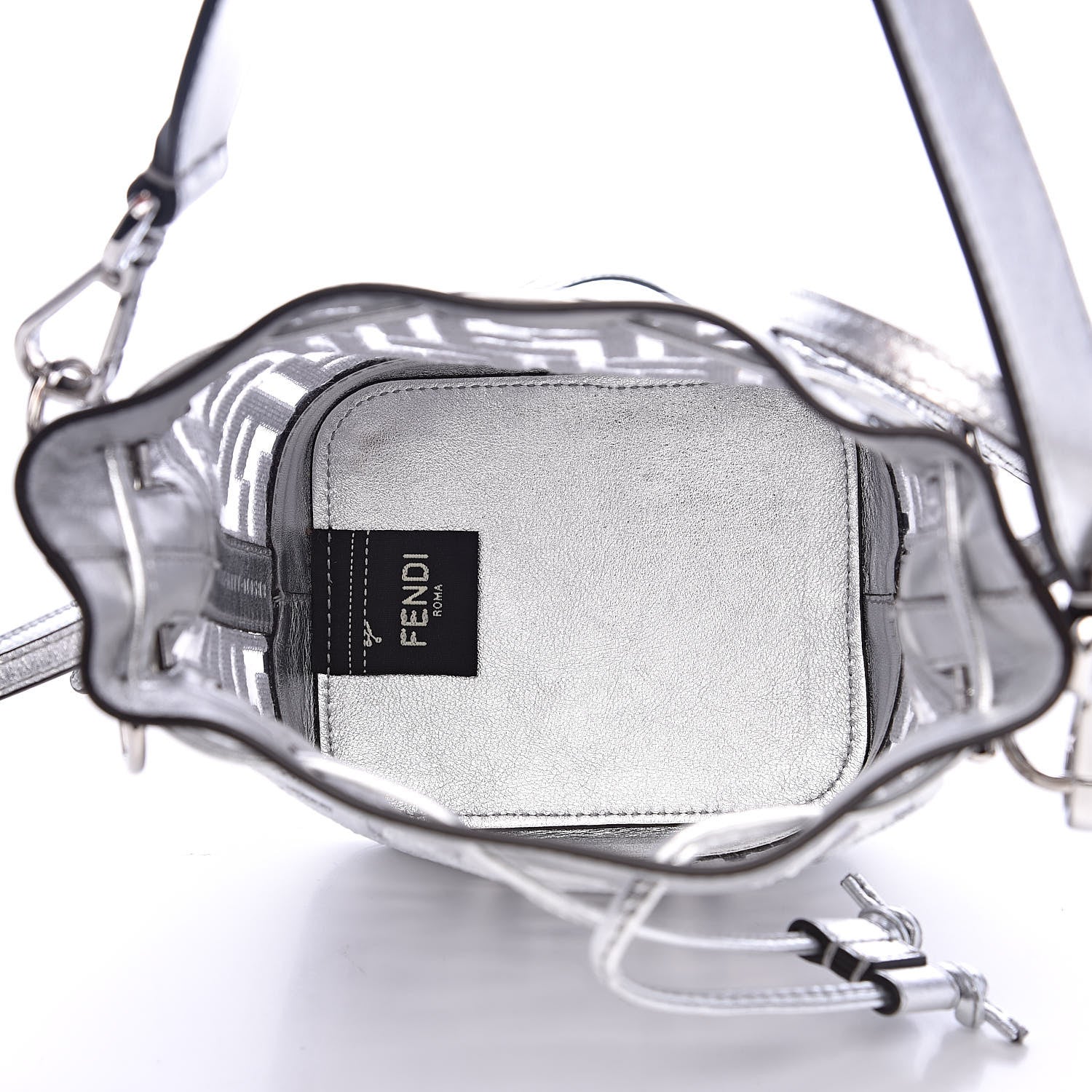 Fendi PVC Vitello Catalan Mirror Sequin F is Fendi FF Mini Mon Tresor Bucket Bag Argento 5 of 9