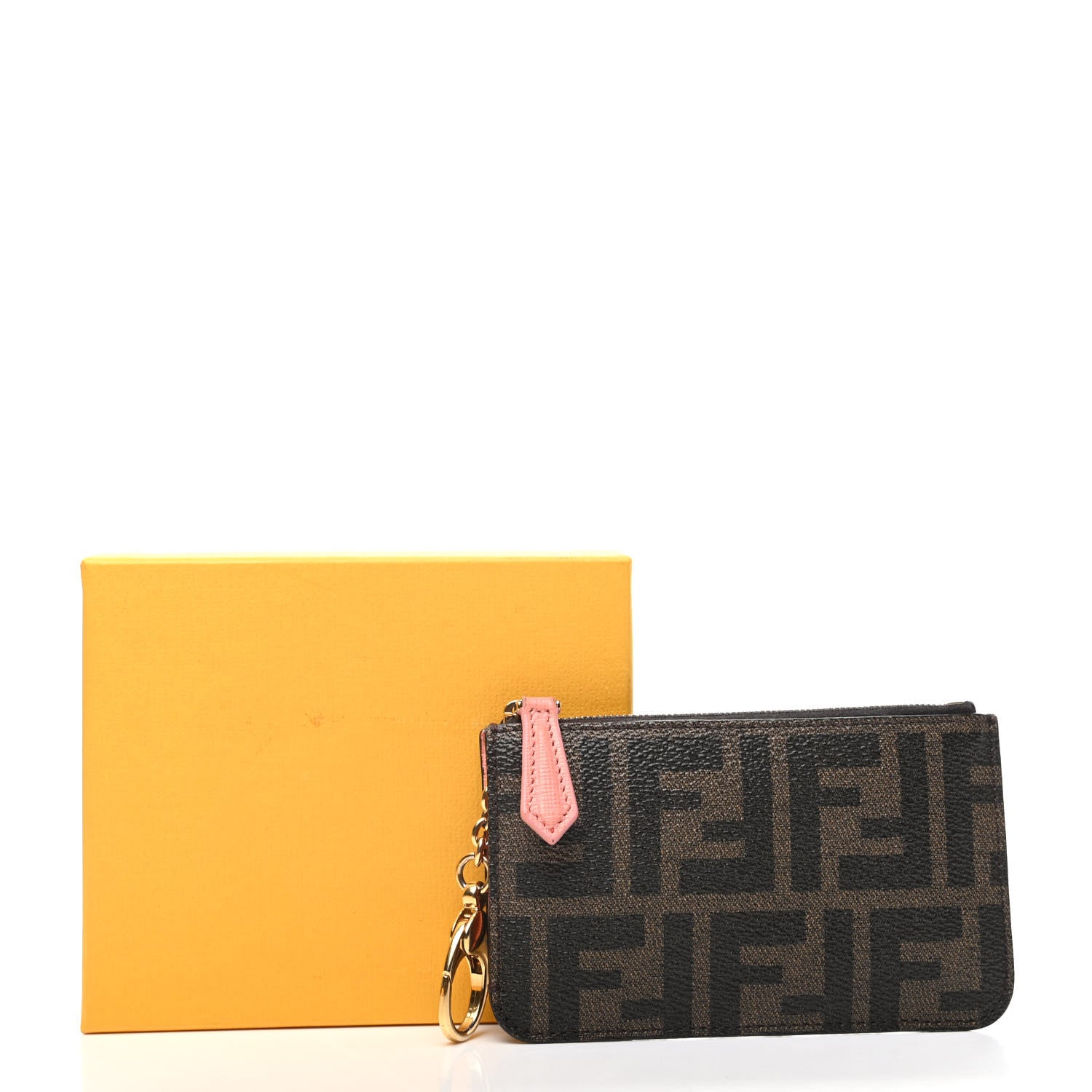 Fendi Zucca Spalmati Vitello Elite Coin Pouch Key Case Tobacco Pesca 8 of 8