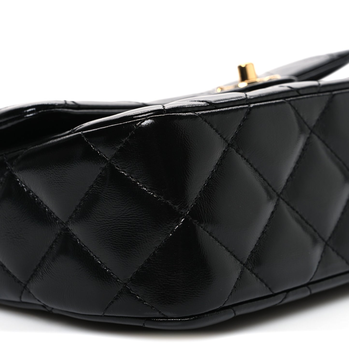 Shiny Lambskin Quilted Twisted Links Top Handle Flap Black